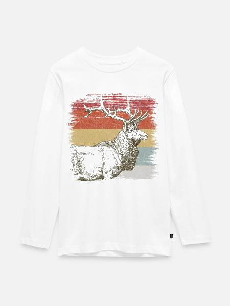 Hirsch - Teenager Premium Bio Langarmshirt - Weiß