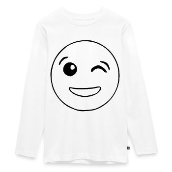 Emoji zwinkernd Skizze schwarz - Teenager Premium Bio Langarmshirt - Weiß - Vorne - AI Model Kid Female (0cm)