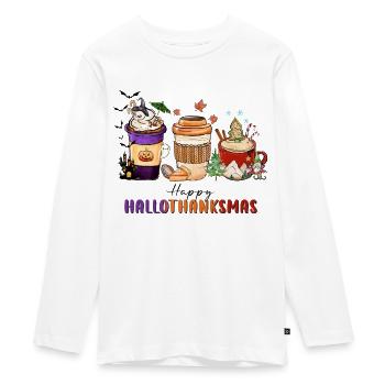 Happy Hallothanksmas - T-shirt manches longues Premium Ado - blanc - Devant - AI Model Kid Female (0cm)
