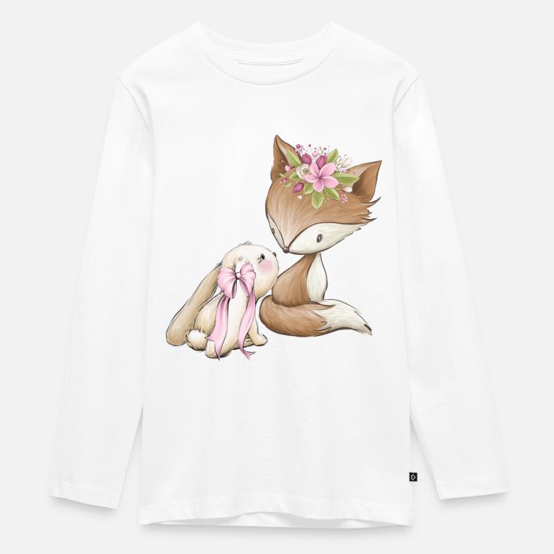 Fuchs & Hasen Mädchen - Teenager Premium Bio Langarmshirt - Weiß