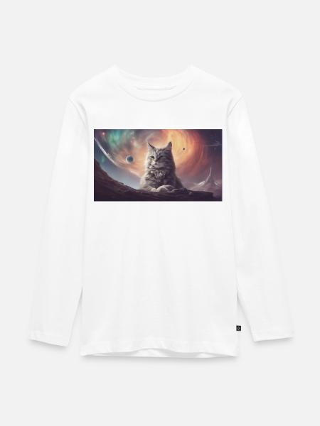 Space Cat - Teenager Premium Bio Langarmshirt - Weiß