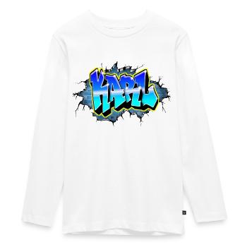 Graffiti KARL Blauer Backsteinriss - Teenager Premium Bio Langarmshirt - Weiß - Vorne - AI Model Kid Female (0cm)