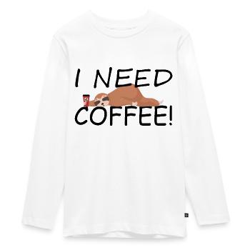 Lustiges Faultier mit einem Leeren Kaffee Becher - Teenager Premium Bio Langarmshirt - Weiß - Vorne - AI Model Kid Female (0cm)