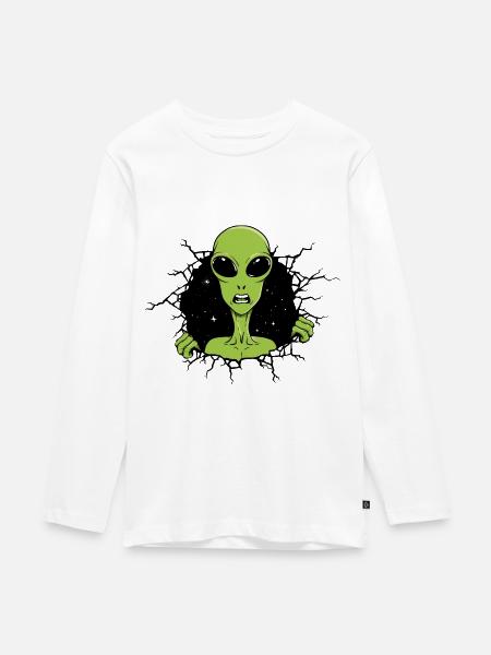 Alien - Teenager Premium Bio Langarmshirt - Weiß
