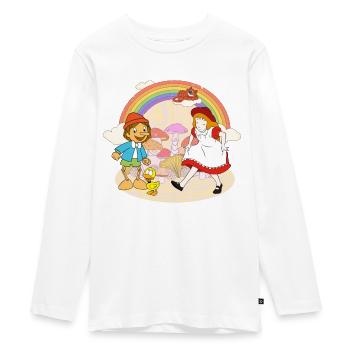 Alice Im Wunderland und Pinocchio Auf Abenteuer - Teenager Premium Bio Langarmshirt - Weiß - Vorne - AI Model Kid Female (0cm)