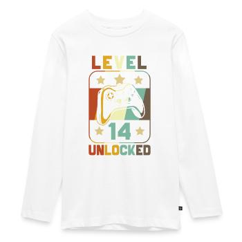 Level 14 Unlocked - Teenager Premium Bio Langarmshirt - Weiß - Vorne - AI Model Kid Female (0cm)