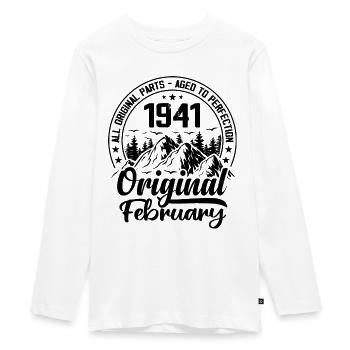 1941 February Original: 83 Years Anniversary Gift - Teenager Premium Organic Long Sleeve Shirt - white - Front - AI Model Kid Female (0cm)