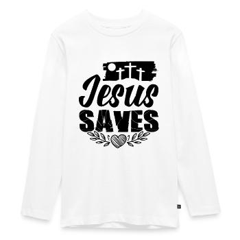 Jesus Saves - Teenager Premium Organic Long Sleeve Shirt - white - Front - AI Model Kid Female (0cm)