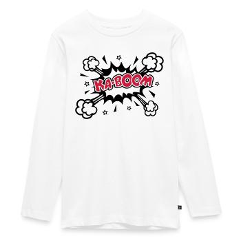 KABOOM, comic speech bubble, cartoon, word balloon - Teenager Premium Organic Long Sleeve Shirt - white - Front - AI Model Kid Female (0cm)