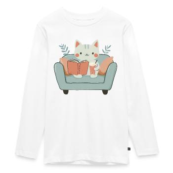 Katze sitzt auf dem Sofa, - Teenager Premium Bio Langarmshirt - Weiß - Vorne - AI Model Kid Female (0cm)