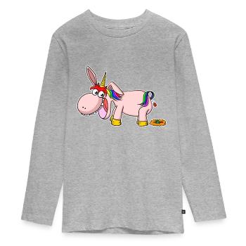 Easter egg pooping Easter unicorn - Teenager Premium Organic Long Sleeve Shirt - heather grey - Front