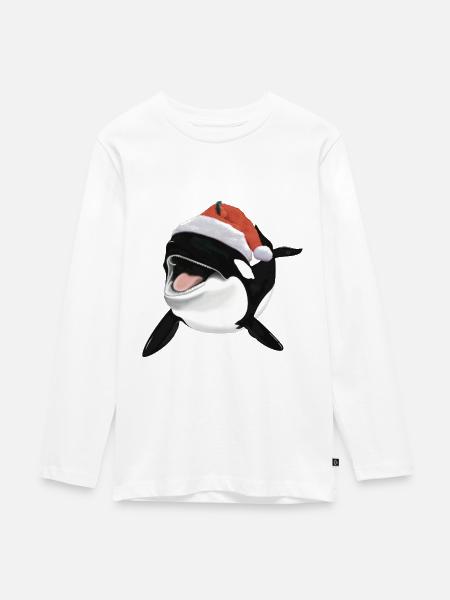 Orca Zeichnung Weihnachts Wal Geschenk - Teenager Premium Bio Langarmshirt - Weiß
