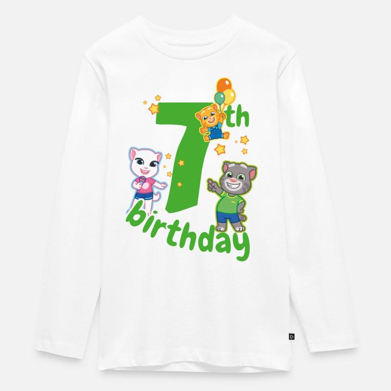 Talking Tom & Friends 7 ° compleanno - Maglia a maniche lunghe ecologica premium per ragazzi - bianco