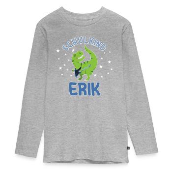 Einschulung Schulkind Erik - Teenager Premium Bio Langarmshirt - Grau meliert - Vorne