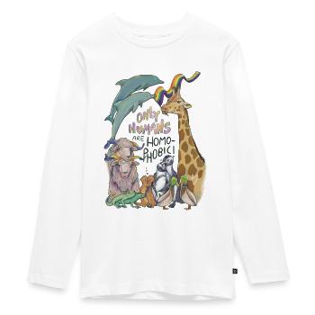 « Seuls les humains sont homophobes » Pride Animals - T-shirt manches longues Premium Ado - blanc - Devant - AI Model Kid Female (0cm)