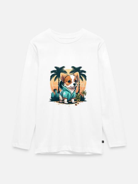 Cool Dog 1 - Teenager Premium Bio Langarmshirt - Weiß