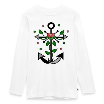 Ancre fleurie - T-shirt manches longues Premium Ado - blanc - Devant - AI Model Kid Female (0cm)