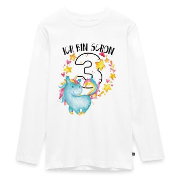 Geburtstag 3 Jahre Junge Mädchen Zahl Drei Einhorn - Teenager Premium Bio Langarmshirt - Weiß - Vorne - AI Model Kid Female (0cm)