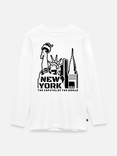 New York, NY - Teenager Premium Bio Langarmshirt - Weiß