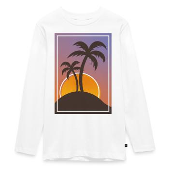 Palmen im Sonnenuntergang am Meer Urlaub Reise - Teenager Premium Bio Langarmshirt - Weiß - Vorne - AI Model Kid Female (0cm)