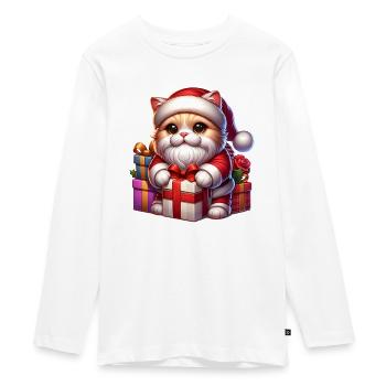 Santa Claus Cat Santa Claus Christmas - Teenager Premium Organic Long Sleeve Shirt - white - Front - AI Model Kid Female (0cm)