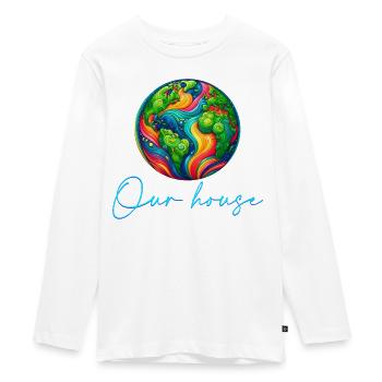 Mundo - Camiseta ecológica prémium de manga larga para adolescentes - blanco - delante - AI Model Kid Female (0cm)