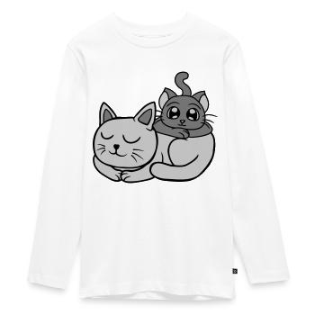 Freunde 2 Katzen aufeinander - Teenager Premium Bio Langarmshirt - Weiß - Vorne - AI Model Kid Female (0cm)