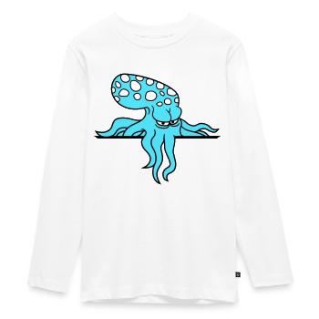 Oktopus hinter Mauer Zaun Schild Tasche guckt böse - Teenager Premium Bio Langarmshirt - Weiß - Vorne - AI Model Kid Female (0cm)