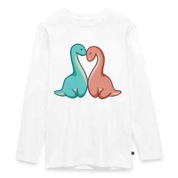 Cute dino couple, dinosaur love, long neck - Teenager Premium Organic Long Sleeve Shirt - white - Front - AI Model Kid Female (0cm)