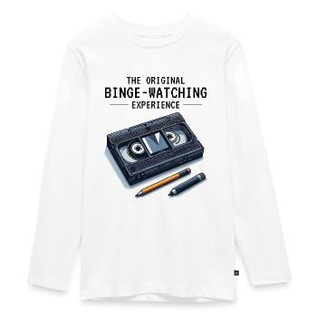 Retro VHS Kassette Nostalgisches 80er Jahre Binge-Watching - Teenager Premium Bio Langarmshirt - Weiß - Vorne - AI Model Kid Female (0cm)