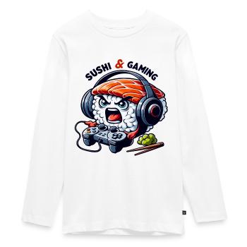 Sushi playing video games - Teenager Premium Organic Long Sleeve Shirt - white - Front - AI Model Kid Female (0cm)