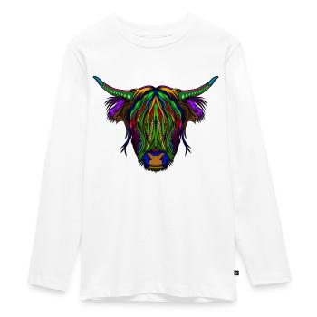 Mandala Hochlandrind 001 - Teenager Premium Bio Langarmshirt - Weiß - Vorne - AI Model Kid Female (0cm)