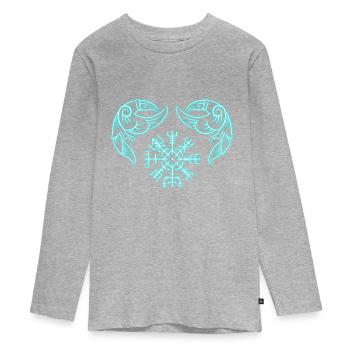 Vegvisir Hugin und Munin Neon-Wikinger - Teenager Premium Bio Langarmshirt - Grau meliert - Vorne