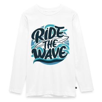 Ride the wave Surfen Surfbrett Sommer Urlaub - Teenager Premium Bio Langarmshirt - Weiß - Vorne - AI Model Kid Female (0cm)
