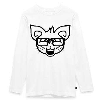 Nerd Katze Hornbrille Geek Schlaues Kätzchen Kopf - Teenager Premium Bio Langarmshirt - Weiß - Vorne - AI Model Kid Female (0cm)