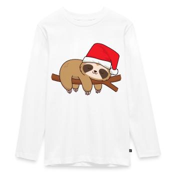 Faultier schlafend am Ast Xmas Weihachten Nikolaus - Teenager Premium Bio Langarmshirt - Weiß - Vorne - AI Model Kid Female (0cm)