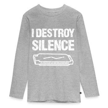 I Destroy Silence Funny Harmonica Player - T-shirt manches longues Premium Ado - gris chiné - Devant