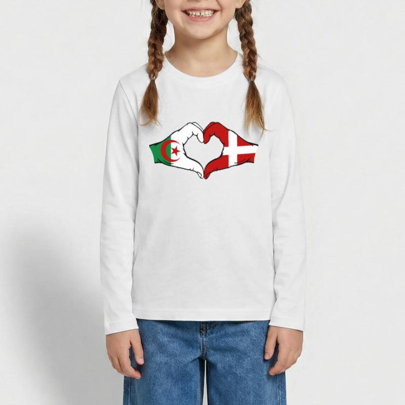 Algérie Danemark Drapeau Mains Coeur Forme T-shirt manches longues Premium Ado