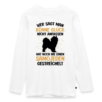 Samojede Glück anfassen Samojedenspitz - Teenager Premium Bio Langarmshirt - Weiß - Vorne - AI Model Kid Female (0cm)