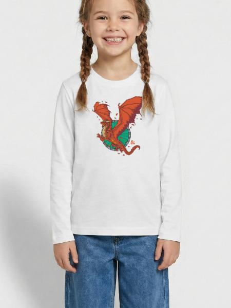 Dungeons & Dragons DND Roter Drache - Teenager Premium Bio Langarmshirt - Weiß - Vorne - AI Model Kid Female (0cm)