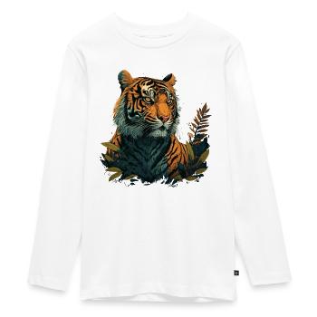Tiger auf der Suche nach Beute - Teenager Premium Bio Langarmshirt - Weiß - Vorne - AI Model Kid Female (0cm)