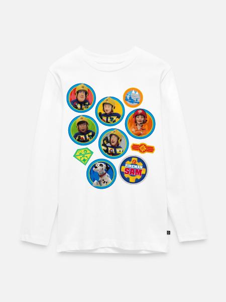 Brandmand Sam™ patch design fra hele holdet - Premium økologisk langærmet T-shirt til teenagere - hvid