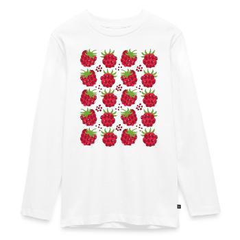 Raspberry Berries Fruit Pattern - Teenager Premium Organic Long Sleeve Shirt - white - Front - AI Model Kid Female (0cm)