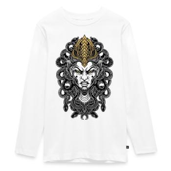 Medusa-Gorgon-Maske Gold und Weiß Mythologisch - Teenager Premium Bio Langarmshirt - Weiß - Vorne - AI Model Kid Female (0cm)