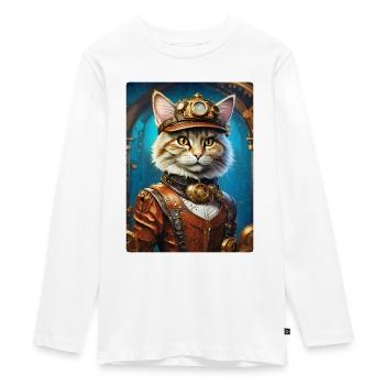 Chat steampunk 1.16 - T-shirt manches longues Premium Ado - blanc - Devant - AI Model Kid Female (0cm)