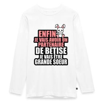 un partenaire de bêtise je vais être grande soeur - T-shirt manches longues Premium Ado - blanc - Devant - AI Model Kid Female (0cm)