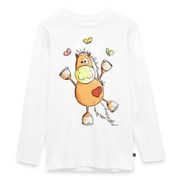 Cheval avec des papillons - T-shirt manches longues Premium Ado - blanc - Devant - AI Model Kid Female (0cm)