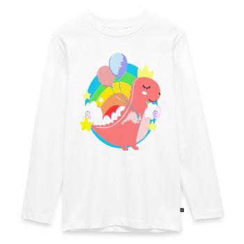 Rosa Dinosaurier - Teenager Premium Bio Langarmshirt - Weiß - Vorne - AI Model Kid Female (0cm)