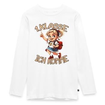 1. Klasse Ich komme Einschulung Mädchen - Teenager Premium Bio Langarmshirt - Weiß - Vorne - AI Model Kid Female (0cm)