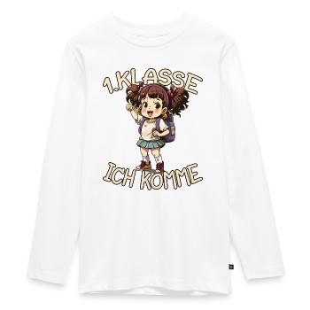 1. Klasse Ich komme Einschulung Mädchen - Teenager Premium Bio Langarmshirt - Weiß - Vorne - AI Model Kid Female (0cm)
